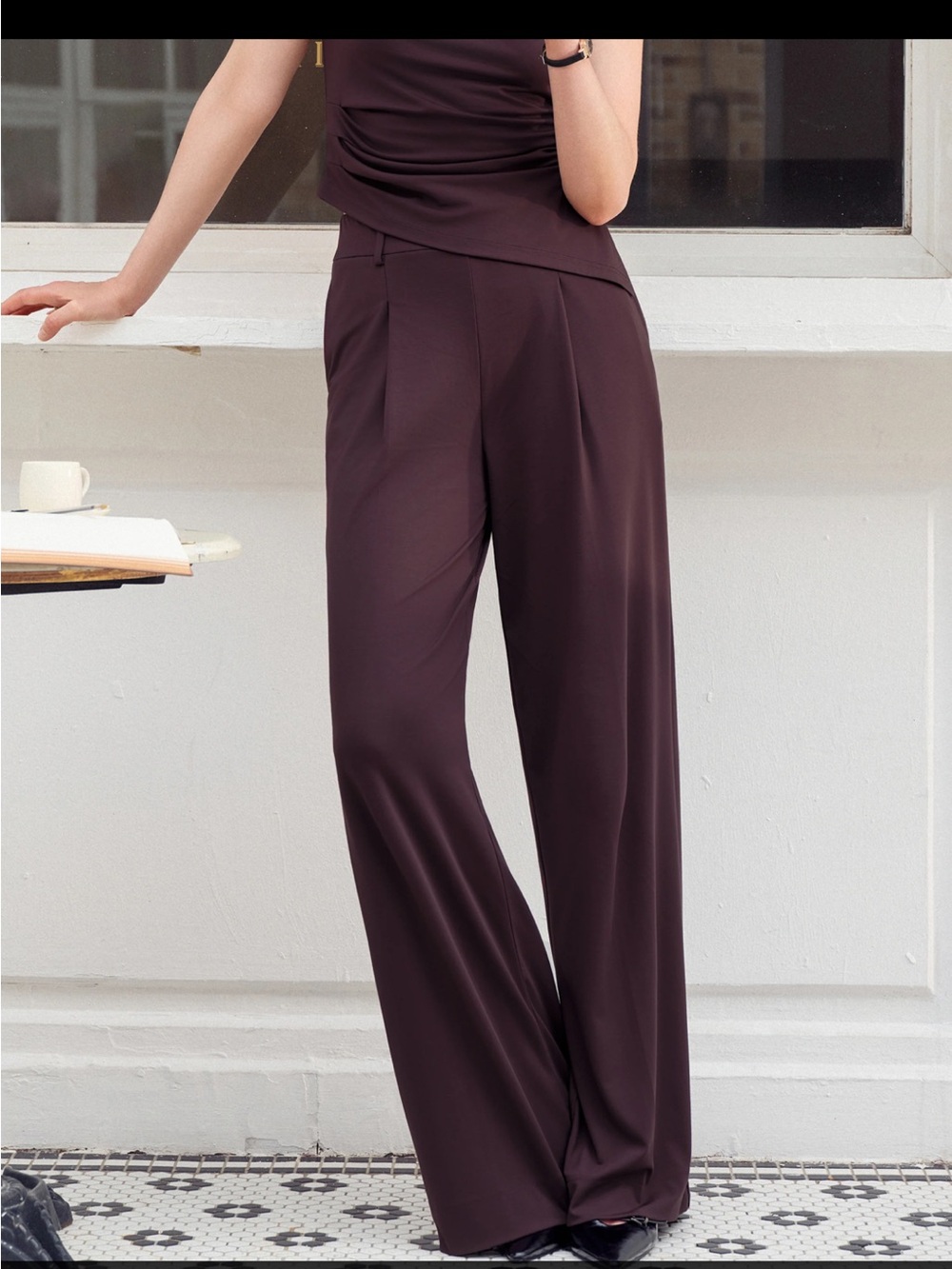 Stretchy Flowy High Rise Wide Leg The Success pants - Navy - Picture 2 of 6